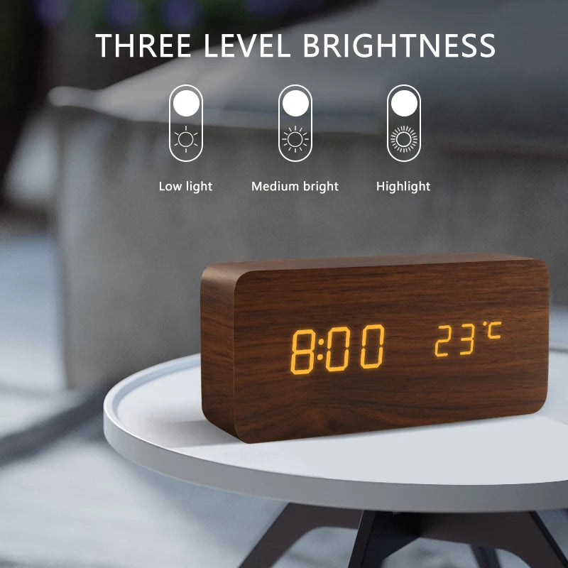 Alarm Clock LED Wooden